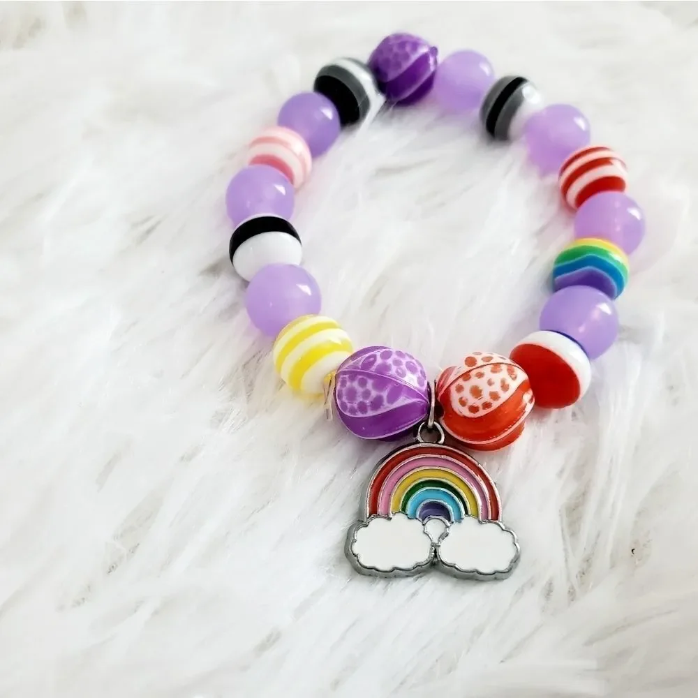 Handmade Children's Stretch Rainbow Pride Beaded Bracelet - Picture 10 of 14